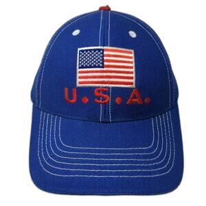 Headmost Baseball Cap Blue One Size American Flag USA United We Stand Stitch hat